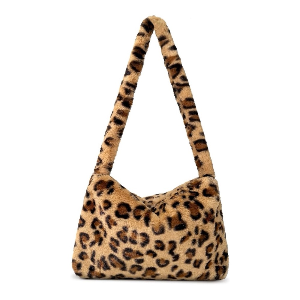 NWT Leopard Print Plush Faux Fur Tote Bag Y2K